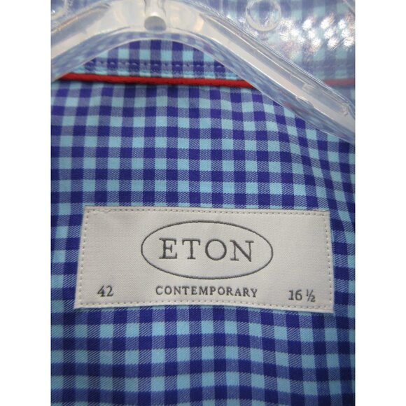 Eton Shirt 16 1/2 Button Down Contemporary gingham Plaid Preppy Large - Picture 9 of 11